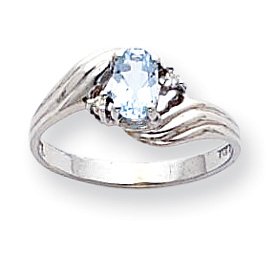 14k White Gold .03ct Diamond and Aquamarine Birthstone Ring - JewelryWeb