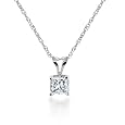 14k White Gold, Princess-Cut, Diamond Classic 4-Prong Solitaire Pendant (1/10 cttw, J-K Color, I2-I3 Clarity)