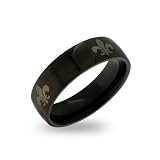 Eve's Addiction Black Plated Stainless Steel Fleur de Lis Ring