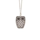 ZAD Small Crystal Covered Owl Charm Necklace Antique Silver Tone Chain