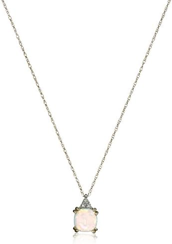 10k Yellow Gold, October Birthstone, Simulated Opal and Diamond Pendant, 18"