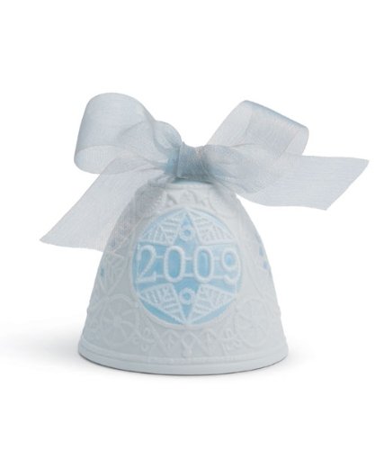 Lladro 2009 Christmas Bell, White with Blue Accent