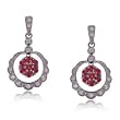 Ruby and Diamond Flower Dangle Earrings in 14 Karat White Gold