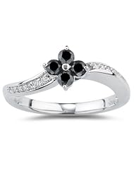 0.44 Cts Black & White Diamond Ring in 14K White Gold