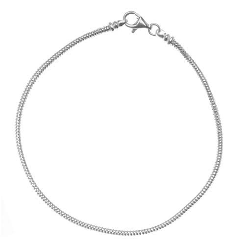 Sterling Silver Charm Bracelet For Troll or Pandora Beads – 2mm Wide/8 Inch/Screw End Lobster