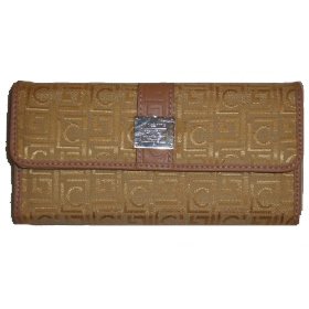 Liz Claiborne Checkbook Wallet Yellow Logo Print Heritage Mosaic Flats Boxed