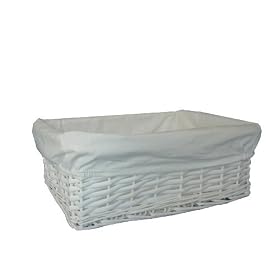 White Wicker Storage Basket with White Cotton Lining (Medium)