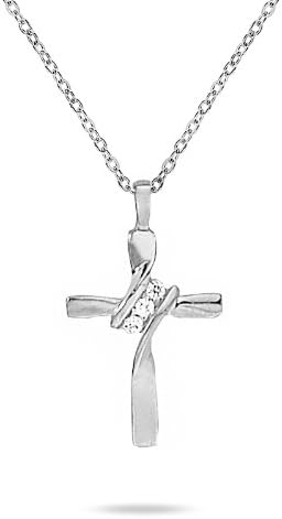 3 Stone Diamond Cross Pendant in 10K White Gold