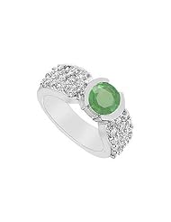 Emerald and Diamond Ring 14K White Gold - 2.00 CT TGW