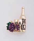 Wine Bottle, Glass and Vine Pin Brooch