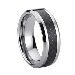 8MM Men's Tungsten Carbide Ring Wedding Band W/ Carbon Fiber Inaly