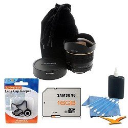 Rokinon FE8M-C 8mm F3.5 Fisheye Lens for Canon w/ Cleaning Kit, Lens Cap Keeper, 16 GB Memory Card