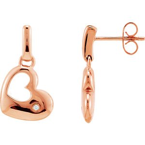 Genuine IceCarats Designer Jewelry Gift Sterling Silver .015 Ctw Diamond Heart Earrings With Rose Plating. .015 Ctw Diamond Heart Earrings With Rose Plating In Sterling Silver