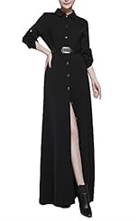 Chiffon Spring Fall Winter Long Sleeves Belted  Shirt Maxi Dress 
