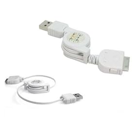 2.0 USB Retractable Data Sync Cable For iPhone and iPod (White)