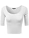 Basic Solid Half Sleeve Deep Crew Neck Crop Top White M