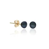 14K Gold Genuine Freshwater Cultured Black 4.5-5mm Button Pearl Stud Earrings