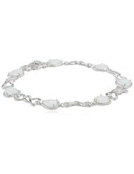 Sterling Silver Heart Shape Created Opal with Diamond Bracelet, 7.25