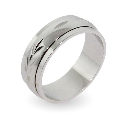 Silver Diamond Cut Spinner Ring