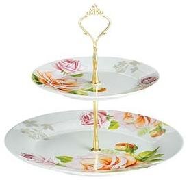 2 TIER PEACH ROSE DESIGN PORCELAIN CAKE PLATE STAND