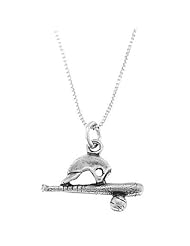 Sterling Silver One Sided Baseball Softball Equipment Necklace
