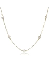 Goldtone Finish Silver Small Round Cubic Zirconia Station Necklace
