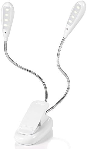 8 Led Dual Head Clamp Light ,Hison Clip On Lamp Music Stand Light (3 Power Options: AAA/AC/USB, White)