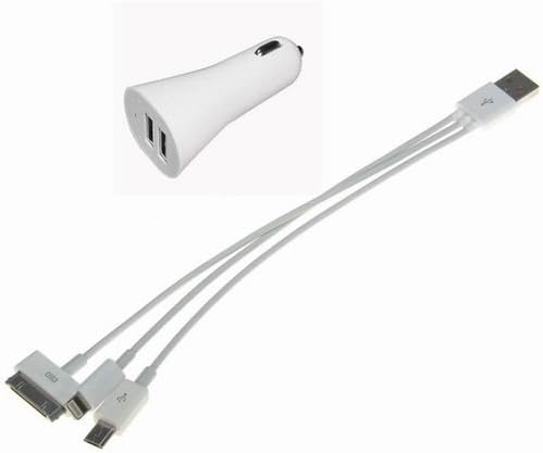 High Quality 20cm/7.8" 3-in-1 USB Charge Cable Cord + Dual Ports USB Car Charger for Iphone 4/4s/5/5s/5c/ipad/samsung Galaxy 4/i9500 (White)