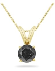 1.00 Ct of 5.65-6.37 mm A Round Black Diamond Solitaire Pendant in 14K Yellow Gold