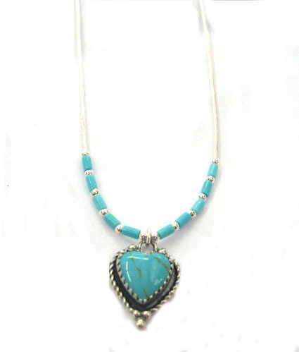Click here to buy Sterling Silver (Liquis Silver) Necklace with Turquoise Pendant in Heart Shape by Native American.
