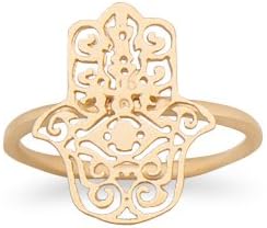 Hamsa Hand Ring 14k Gold on Sterling Silver Satin Finish, Size 6