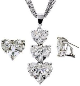 CZ 264-SETPND-29 Bvlgari Inspired C.Z. Diamond Heart Pendant Earrings Set