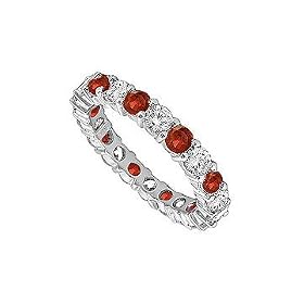 Diamond and Ruby Eternity Band : 14K White Gold  1.00 CT TGW