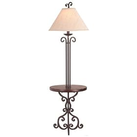Iron Scroll Wooden Tray Floor Lamp