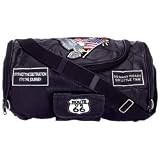 Diamond Plate Rock Design Genuine Buffalo Leather Motorcycle Barrel Bag With Patches