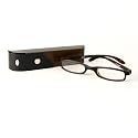 Fashion Plastic Frame 2-Tone Reading Glass with 2-Tone Leather Case - Black & Brown +1.00
