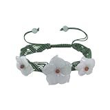 Orion's Belt Woven Silk Adjustable Thread Bracelet w. Jade Flowers