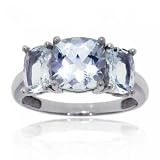 Ladies 10KT White Gold 3 Stone Sz=7 Ring w/ Aquamarine