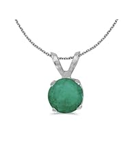 14k White Gold Round Emerald Pendant with 18" Chain