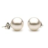 14K Gold 8.5-9mm White Akoya Saltwater Cultured Pearl Stud Earrings AAA Quality
