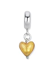 Sterling Silver s Yellow Heart Italian Murano Dangle Bead by Reflection Beads, Best Quality Free Gift Box Satisfaction Guaranteed