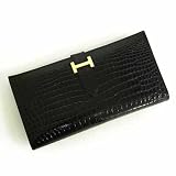 「[訳あり](エルメス)HERMES 二つ折り長財布 ベアン クロコダイルポロサス ブラック B刻印 並行輸入品」の画像