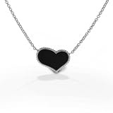 Valentines Day Bling Jewelry Sterling Silver Onyx Sweet Heart Pendant Necklace
