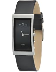 Skagen Black Dial Black Leather Ladies Watch 359USLB