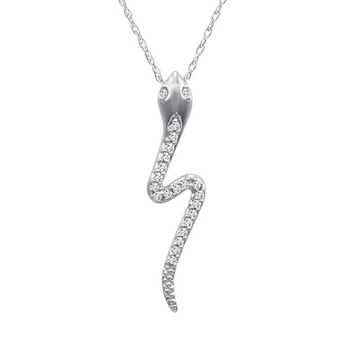10k White or Yellow Gold Diamond Snake Pendant (1/10 cttw, I-J Color, I3 Clarity), 18
