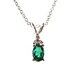 14k White Gold Natural Emerald & Diamond Necklace Pendant Ct.tw 0.53