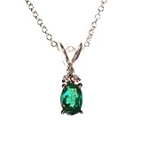 14k White Gold Natural Emerald & Diamond Necklace Pendant Ct.tw 0.53