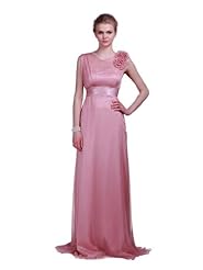A-line Asymmetric Chiffon/Satin Round Neck Empire   Waistline Sleeveless Floral Print Evening Dress/Homecoming Dress/Bridesmaid Dress/Prom Dress/Party Dress  with a Brush/Sweep Train  With a Sash 