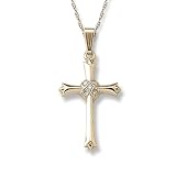 14k Yellow Gold Cross with Diamond-Accent (0.375 ct), 18