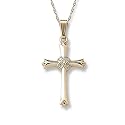 14k Yellow Gold Cross with Diamond-Accent, (0.375 ct), 18"